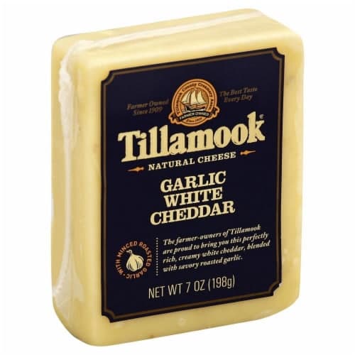 Tillamook Garlic White Cheddar Cheese. Brick