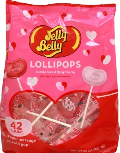 Jelly Belly Bubble Gum & Very Cherry Flavored Lollipops Valentine Candy