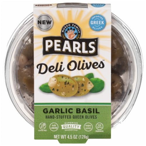 Pearls Deli Olives Garlic Stuffed Olives With Basil & Minced Garlic