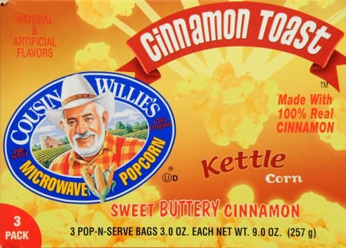Cousin Willie'S Microwave Popcorn Sweet Buttery Cinnamon Toast Kettle Corn