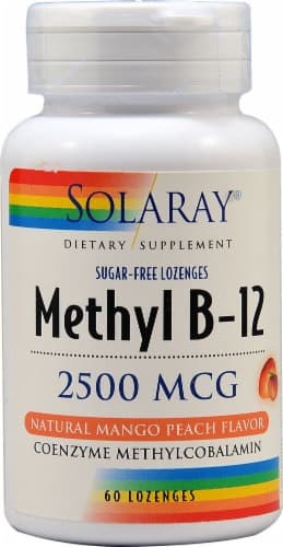 Solaray Methyl B-12 Sugar Free Mango Peach Flavor Lozenges 2500Mcg