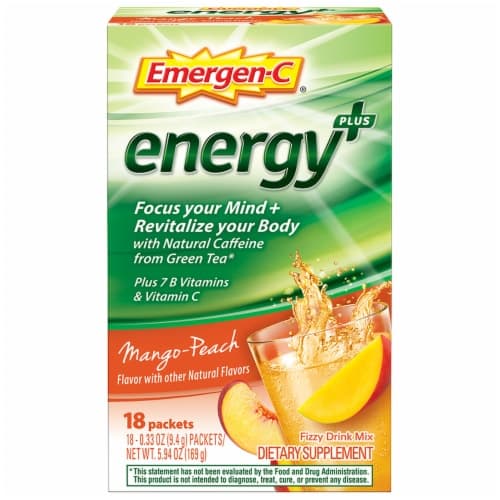Emergen C Energy Plus Fizzy Drink Mix, Mango-Peach