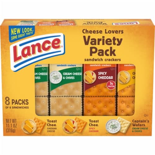 Lance Sandwich Crackers, Cheese Lovers Variety Pack, 8 Individual Packs, 6 Sandwiches