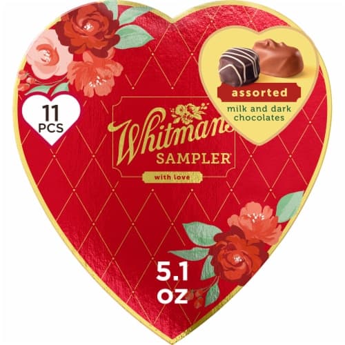 Whitman'S Sampler Valentine'S Day Red Floral Heart Assorted Milk & Dark Chocolate Gift