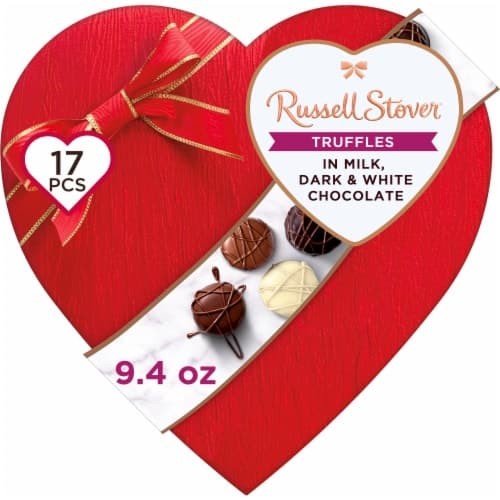 Russell Stover Valentine'S Day Fabric Heart Milk, Dark & White Chocolate Truffle Gift