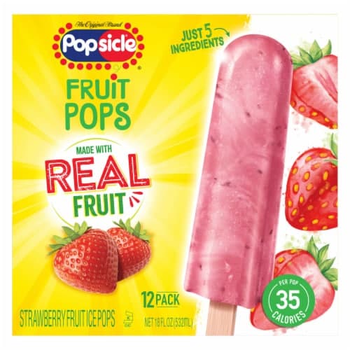 Popsicle Fruit Pops Strawberry  Snack, 12 Pops