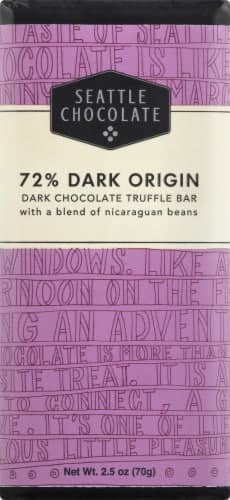 Seattle Chocolate 72% Dark Origin Dark Chocolate Truffle Candy Bar