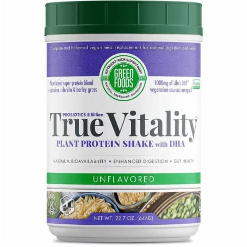 Green Foods True Vitality Unflavored Plant Protein Shake With Dha