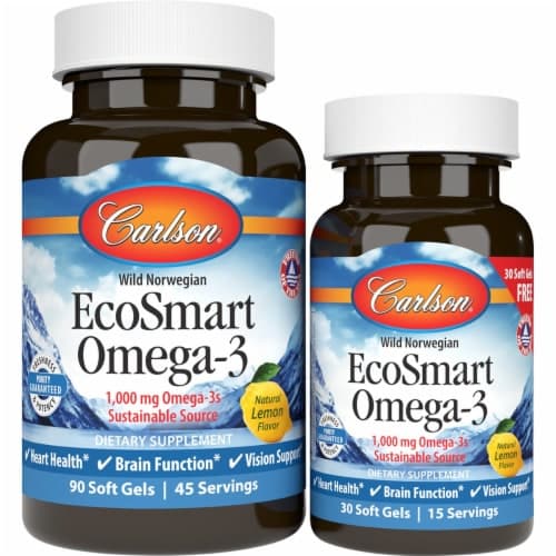 Carlson Wild Norwegian Ecosmart Omega-3 - Lemon 1, 90 + 30 Sgels