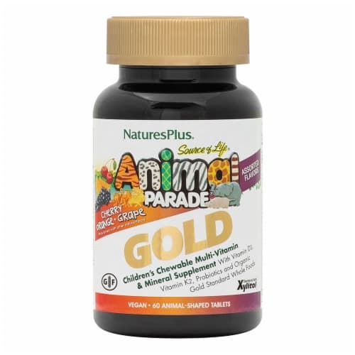 Natures Plus Animal Parade Gold Children'S Cherry Orange Grape Multi-Vitamin Chewables