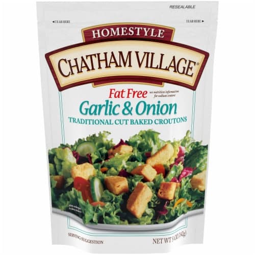 Chatham Village Homestyle Fat Free Garlic & Onion Traditional Cut Baked Croutons