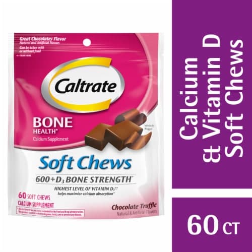 Caltrate Soft Chews 600+D3 Calcium Vitamin D Chocolate Truffle Supplement