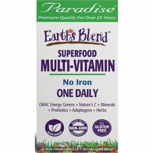 Paradise Herbs Earth'S Blend One Daily Superfood Multivitamin No Iron 60 Veg Caps