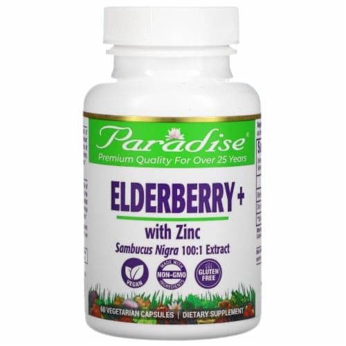Paradise Herbs Elderberry + With Zinc Supplement Vegetarian Capsules
