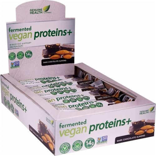 Genuine Health Fermented Vegan Proteins+ Dark Chocolate Almond Flavor Digestive Support Protein Bars