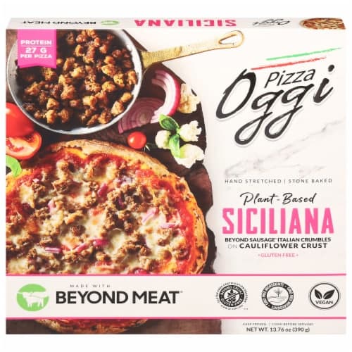 Oggi Plant-Based Siciliana Beyond Italian Sausage Crumbles On Cauliflower Crust  Pizza
