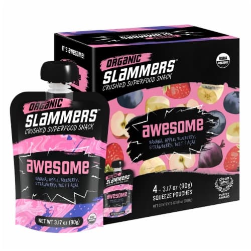 Organic Slammers Awesome Acai Strawberry Apple Superfood Snack Pouch