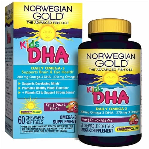 Renew Life Kids Dha Omega-3 Fruit Punch Chewable Softgels