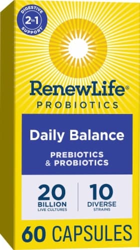 Renew Life Daily Balance Prebiotics & Probiotics Billion Cfu Per Serving Strains