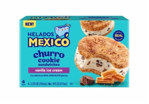 Helados Mexico Churro Cookie With Vanilla Ice Cream And Chocolate Pieces Sandwich