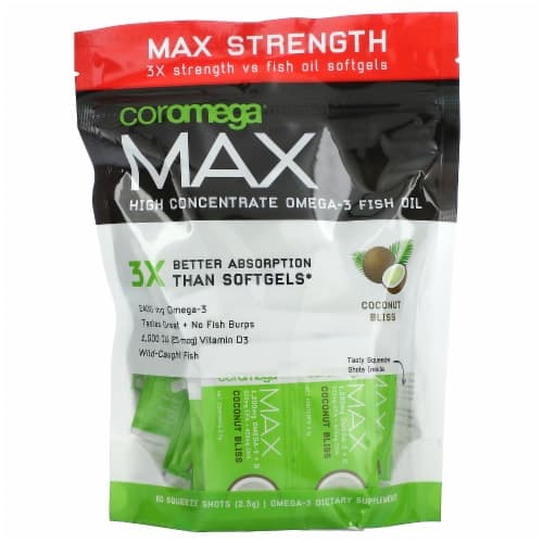 Coromega Max High Concentrate Omega-3 Fish Oil Coconut Bliss 2 60 Squeeze
