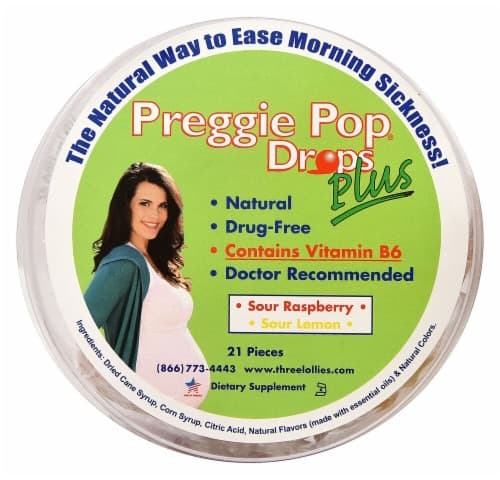 Three Lollies  Preggie Pop Drops Plus   Sour Raspberry Sour Lemon