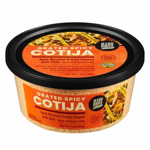 Rizo Bros Grated Spicy Cotija Aged Mexican Cheese With Chili