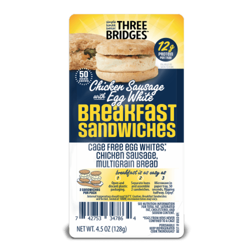 Three Bridges Chicken Sausage Egg White Breakfast Sandwich