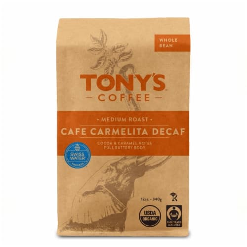 Tony'S Coffee Decaf Cafe Carmelita Medium Roast Organic Whole Bean Coffee