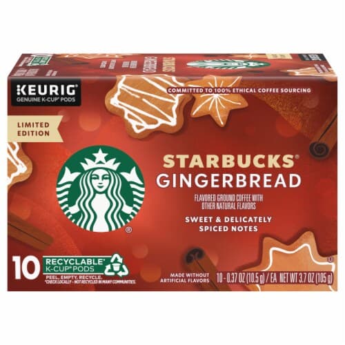 Starbucks K-Cup Coffee Pods, Gingerbread Naturally Flavored Coffee For Keurig Brewers, 100% Arabica, Limited Edition Holiday Coffee