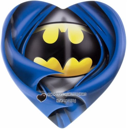 Galerie Milk Chocolate Caramel Filled Hearts Superman Batman Chest Tin Valentine Candy