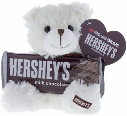 Hershey'S Milk Chocolate Bar Valentine Candy With White Plush Bear