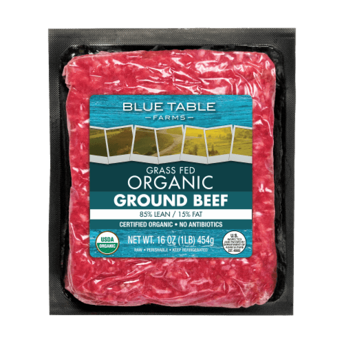 Blue Table Farms Organic Grass Fed Ground Beef 85/15 Brick