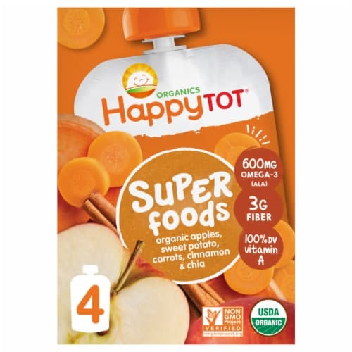 Happy Tot Organics Super Foods Apple Sweet Potato Carrot Baby Food Pouches