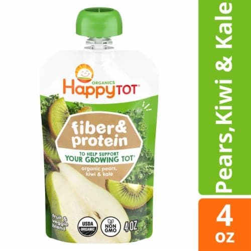 Happy Tot Organics Fiber And Protein Stage 4 Organic Pears Kiwi And Kale Pouch