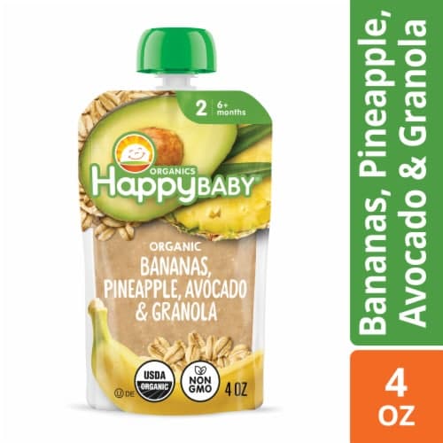 Happy Baby Organics Clearly Crafted Stage 2 Meals Bananas Pineapple  Avocado And Granola Pouch