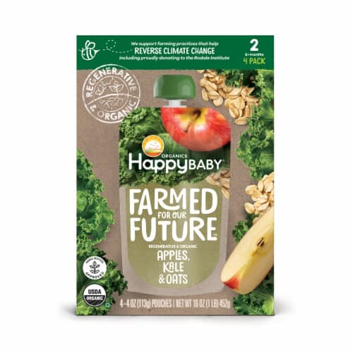 Happy Baby Organics Farmed For Our Future Apple Kale & Oat Stage 2 Baby Food Pouches