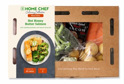 Home Chef Meal Kit Salmon And Hot Honey Butter With Loaded Potatoes And Bacon Broccoli