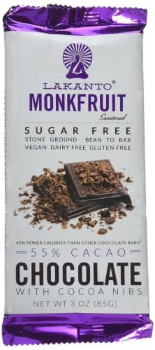 Sugar Free 55% Cacao Chocolate Bar With Cocoa Nibs