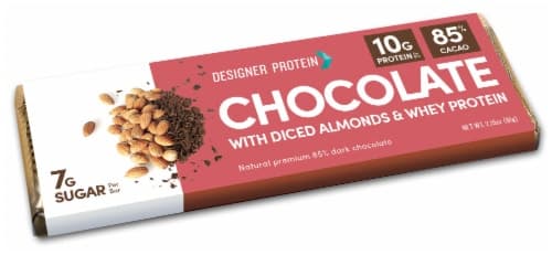 Designer Protein 85% Cacao Chocolate With Diced Almonds And Whey Protein