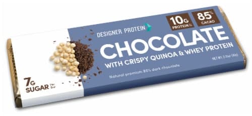 Designer Protein 85% Cacao Chocolate With Crispy Quinoa And Whey Protein