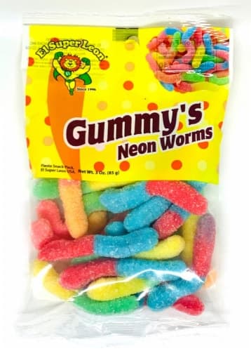 El Super Leon Gummy Neon Worms Candy