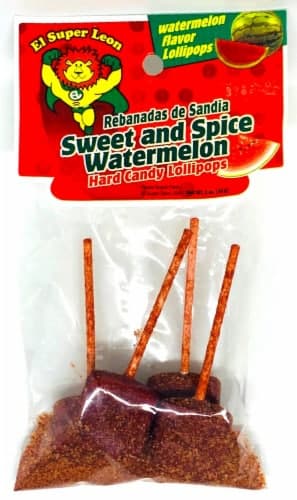 El Super Leon Sweet And Spice Watermelon Hard Candy Lollipops