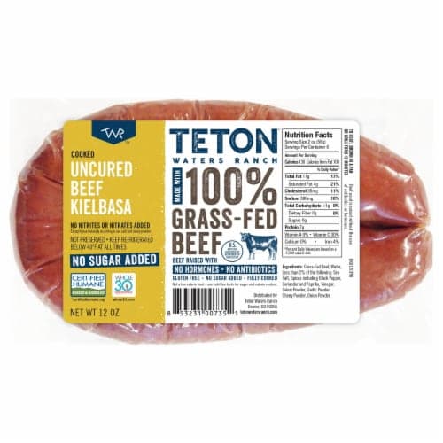 Teton Waters Ranch Gluten Free 100% Grass-Fed Beef Cooked Uncured Kielbasa Rope Sausage