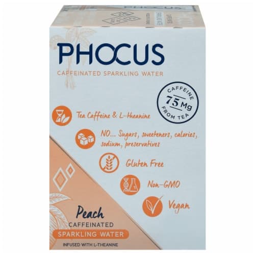 Phocus Caffeinated Peach Flavored Sparkling Water