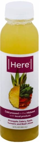 Here Pineapple Celery Apple Tumeric And Basil Cold Pressed Juice