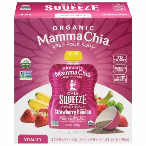 Mamma Chia Organic Vitality Snack Chia Squeeze Strawberry Banana Pack