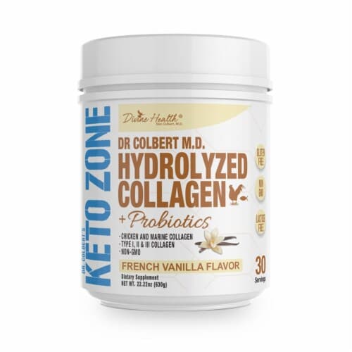 Divine Health Keto Zone French Vanilla Hydrolyzed Collagen + Probiotics Protein Powder