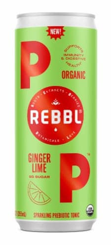 Rebbl Pop Organic Ginger Lime Sparkling Prebiotic Tonic