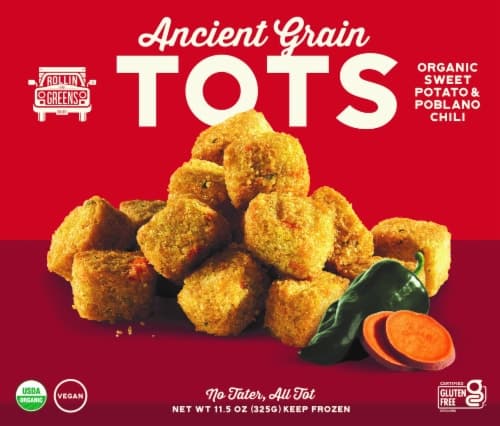Rollingreens Organic Sweet Potato & Poblano Chili Ancient Grain Millet Tots